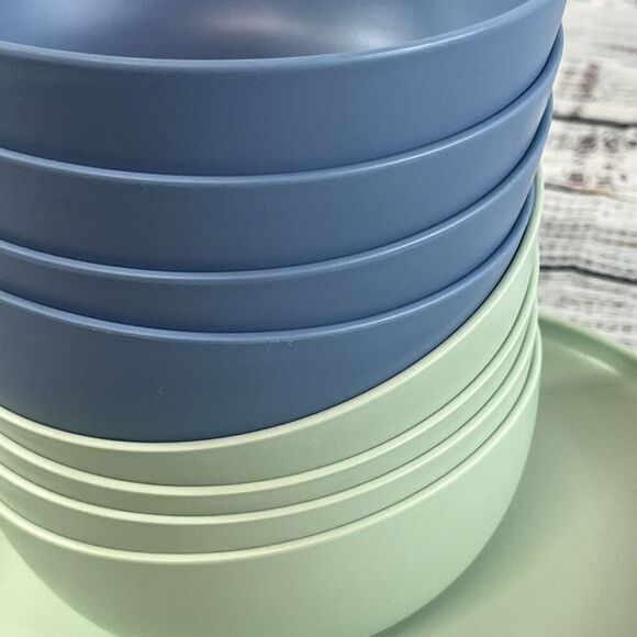 Room Essentials 16 Piece Blue & Gray Cereal Bowl & Plate 8 Sets Kitchen Home - Picture 11 of 11